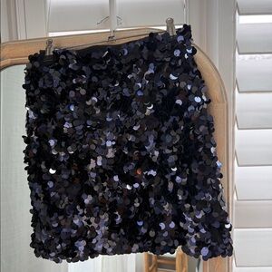 Navy Blue Sequin Mini Skirt with Slit
